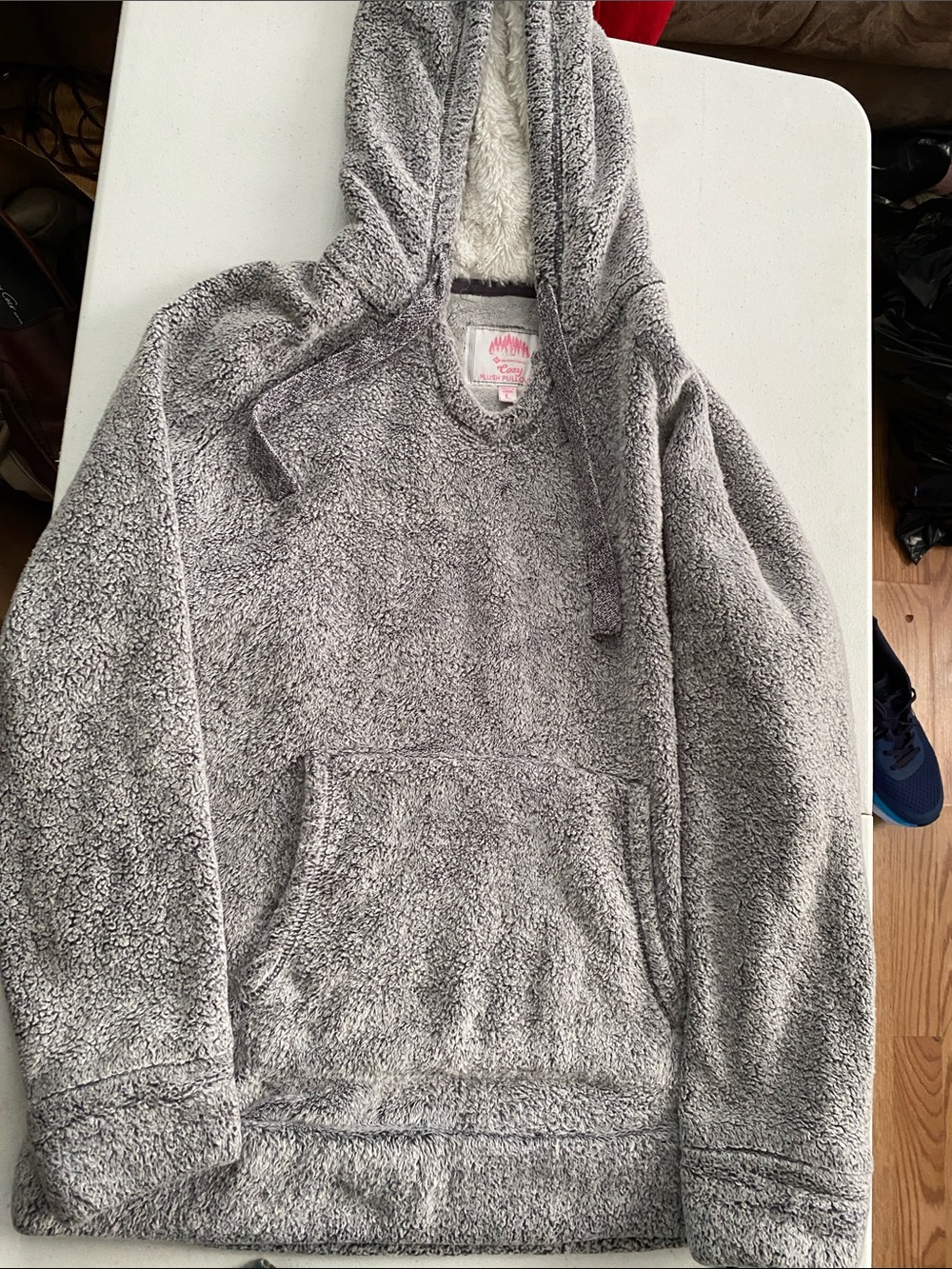 Plush Hooded Pullover Sweater - Gray